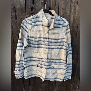 Coldwater Creek Cream & Blue Cotton Linen Blend Jacket